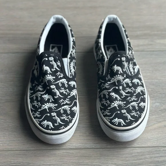 Vans Shoes Vans Slipon Kids Unisex Black Dinosaur Skeleton